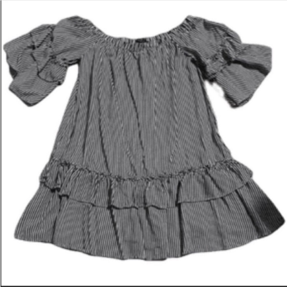 Forever 21 off shoulder black & white stripes with ruffles mini dress. Small. - Picture 1 of 2